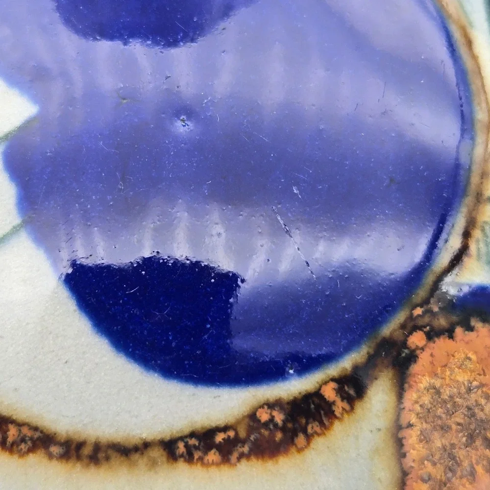 Vintage Tonala Pottery Bowl Sun Moon Celestial Cobalt Blue Hand Painted Mexico